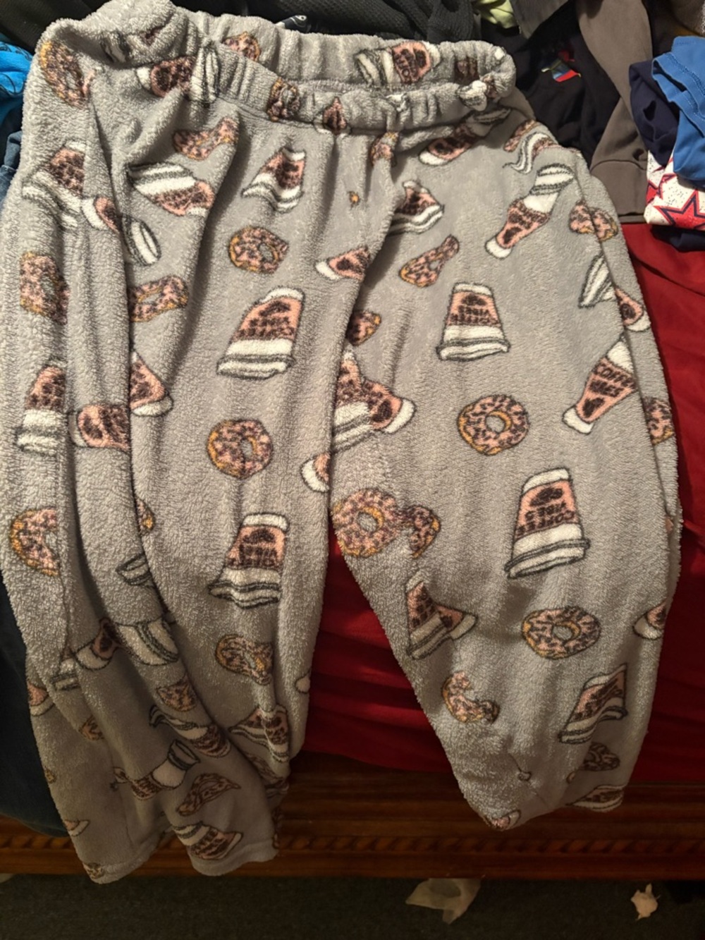 Bobbie Brooks Gray Fleece Pajama Pants with Donut & Coffee Print